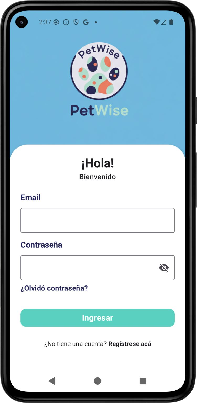 Pantalla de inicio de sesión de PetWise