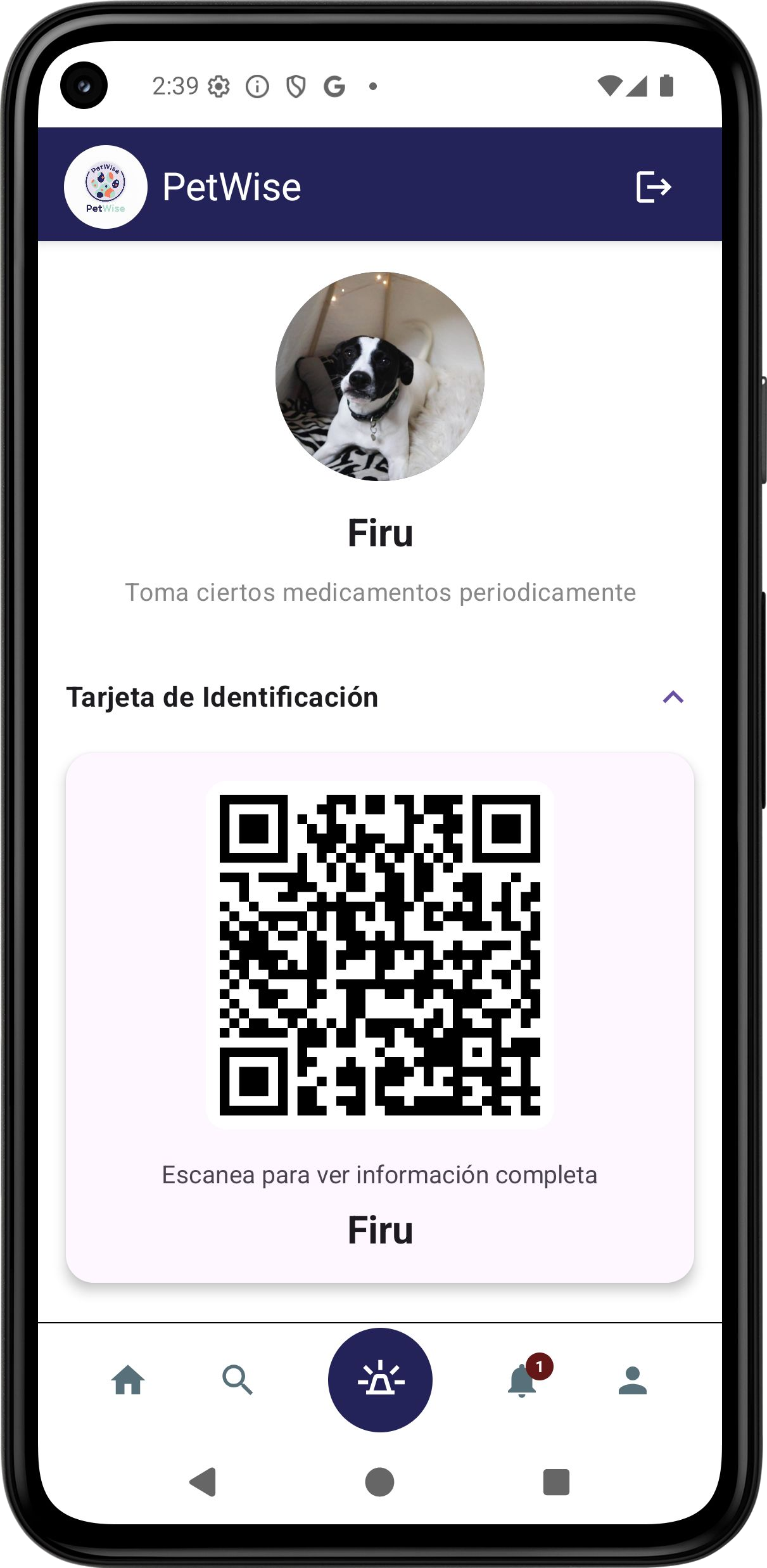 Perfil de mascota en PetWise