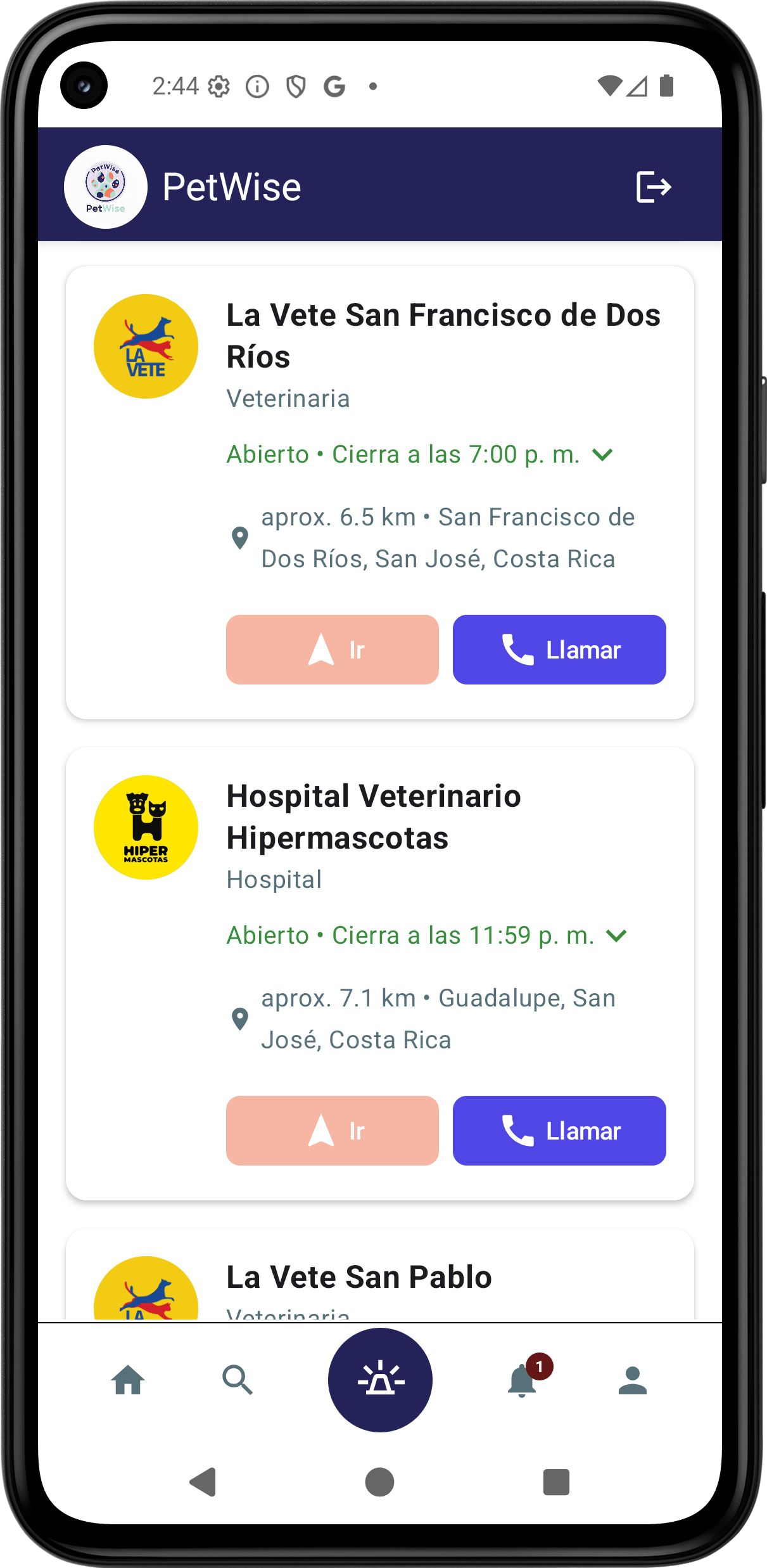 Directorio de veterinarias en PetWise